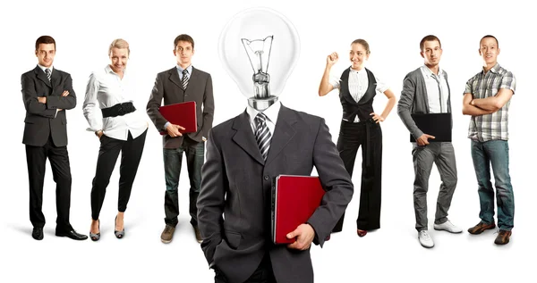 Business Team con testa lampada — Foto Stock