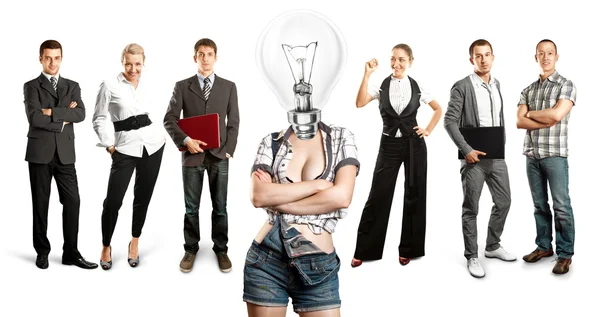 Business Team con testa lampada — Foto Stock