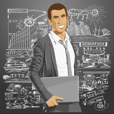 vektör işadamı ile laptop