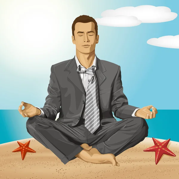 Uomo d'affari vettoriale in Lotus Pose Meditare — Vettoriale Stock