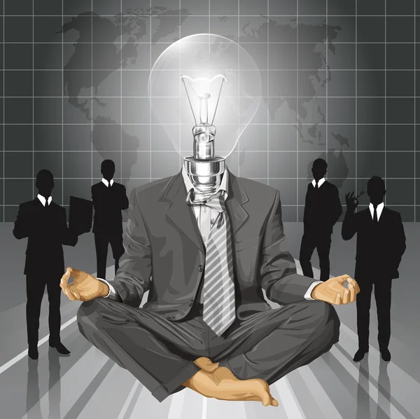 Vektorové lampa hlava podnikatel v lotus představují meditaci — Stockový vektor