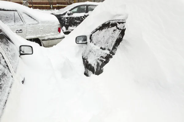 Auto 's bedekt met sneeuw — Stockfoto