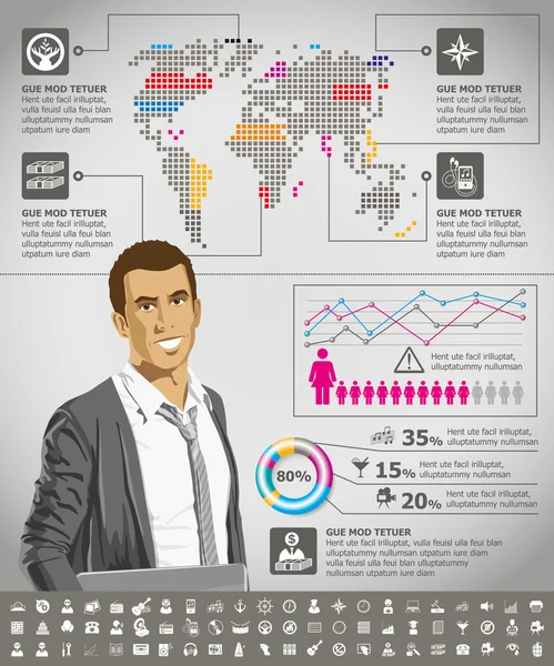 Infográficos com mapa da Terra — Vetor de Stock