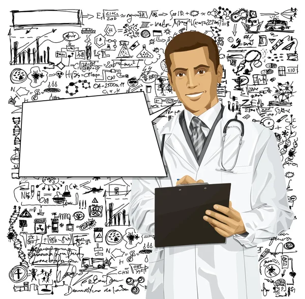 Vector Doctor Man With Clipboard — Stock Vector