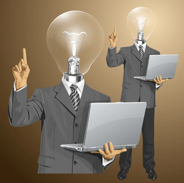 Vector Lamp Head Business Man muestra algo con el dedo — Vector de stock