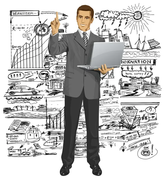 Vector Business Man montre quelque chose avec le doigt — Image vectorielle