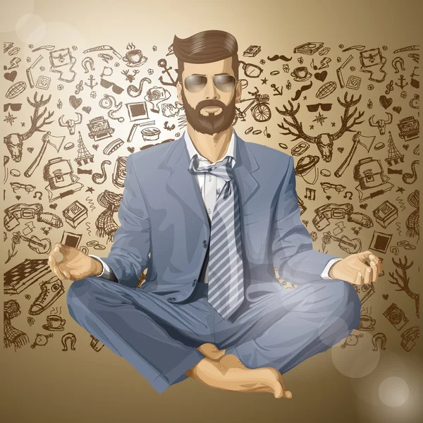Hipster-Geschäftsmann meditiert — Stockfoto