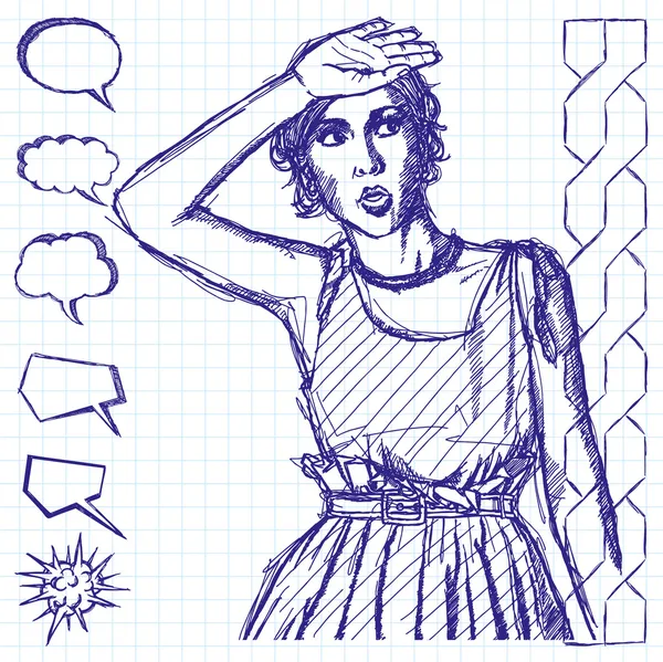 Boceto chica sorprendida — Vector de stock