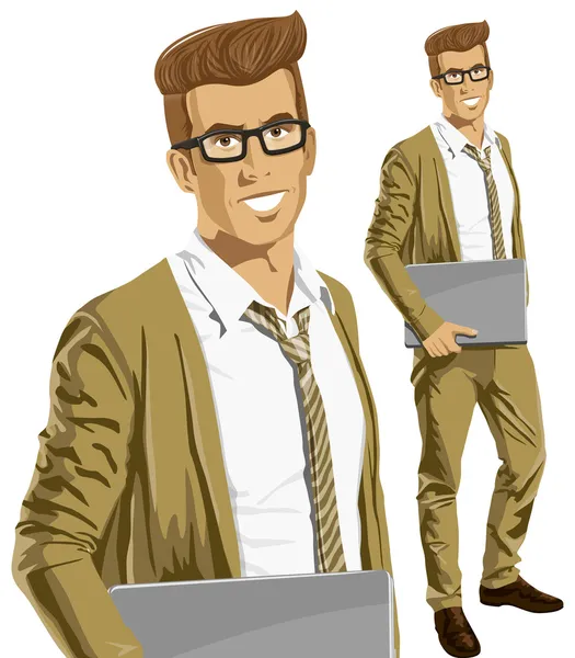 Hipstar business Man With Laptop — Stock Vector