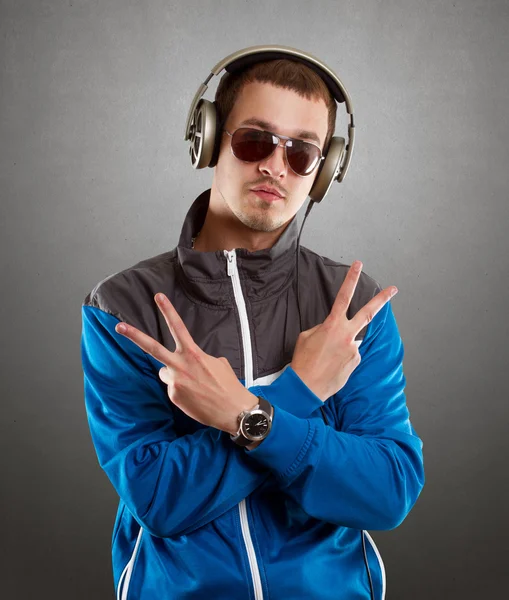 Man in Glasses With Headphones — Stock Photo, Image