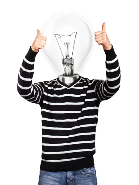 Hombre de cabeza de lámpara en jersey a rayas —  Fotos de Stock
