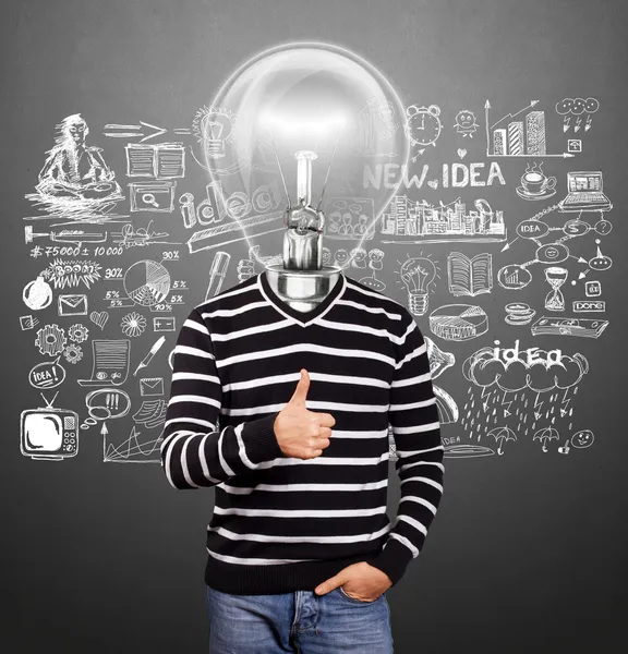 Lamp Head Man In Striped Pullover — Stock Photo, Image