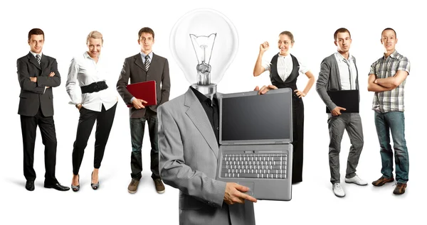 Business Team con testa lampada — Foto Stock