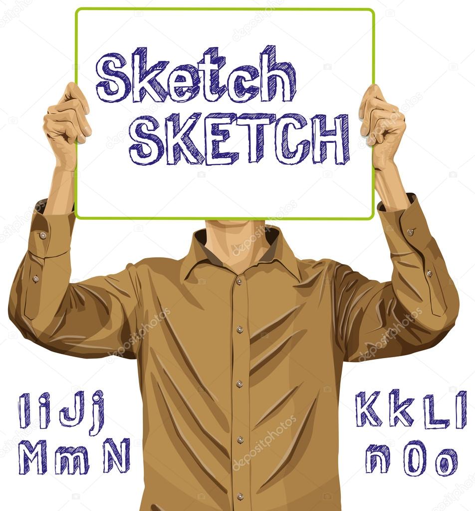 Man With Write Board And Sketch Alphabet