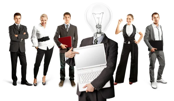 Business Team con testa lampada — Foto Stock