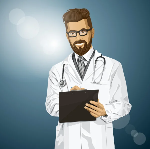 Hipster Doctor With Clipboard — Stock Vector