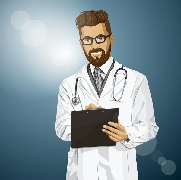 Hipster Doctor con portapapeles — Vector de stock