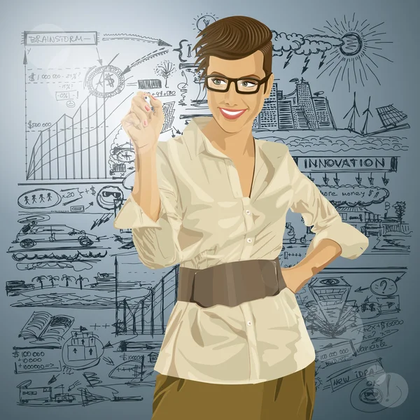 Hipster Business Woman Writing Something — Stock Vector