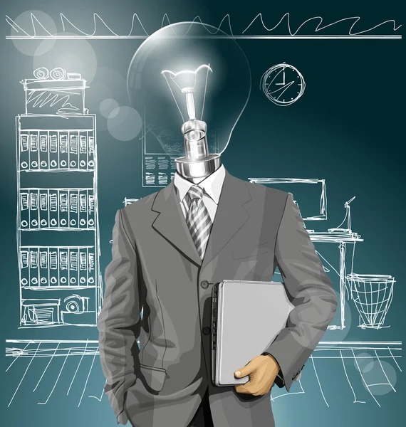 Homme d'affaires à tête de lampe — Image vectorielle