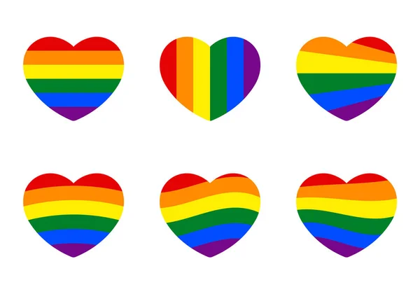 Rainbow heart icons set, lgbt pride heart symbols — Stock Vector