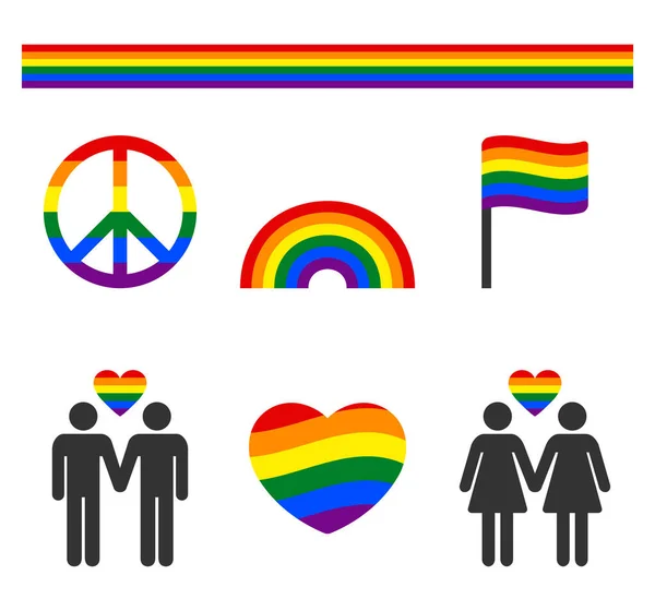 Lgbt flagga ikon set, regnbåge flagga symboler, gay och lesbisk stolthet — Stock vektor