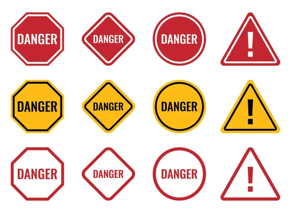 Danger roadsign blank signs, caution icon set — Stock Vector