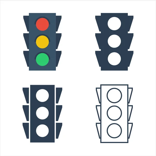 Trafikljus teckenuppsättning med tre färger, platta ikoner — Stock vektor