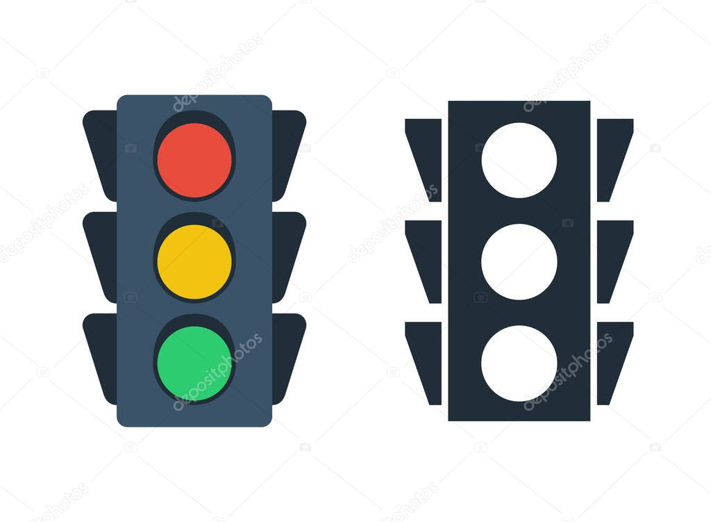 traffic lights flat icon set with three colors on