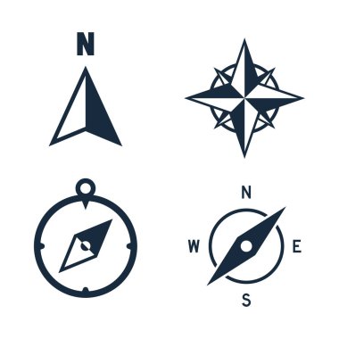 Rüzgar gülü simgesi seti olan pusula, yön bulma işaretleri