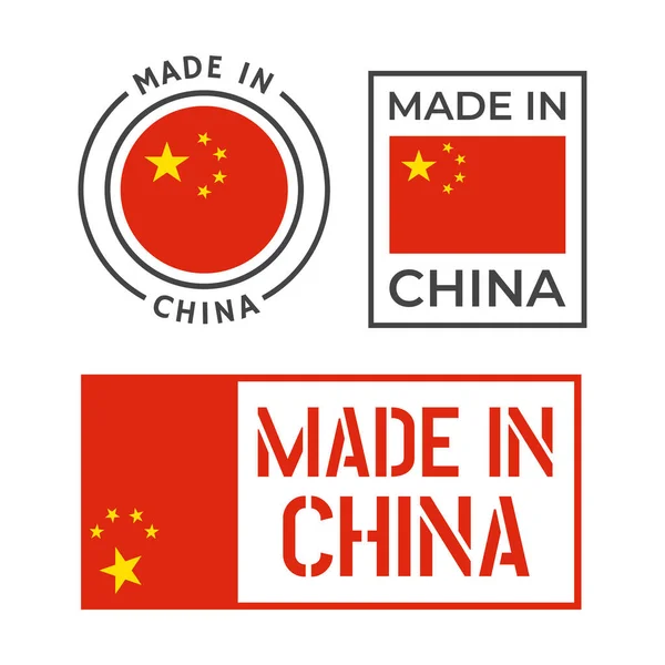 Made in China icon set, Chinese product labels — Stock Vector
