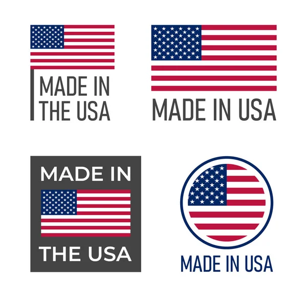 Tillverkad i usa etiketter set, amerikanska produkt emblem — Stock vektor