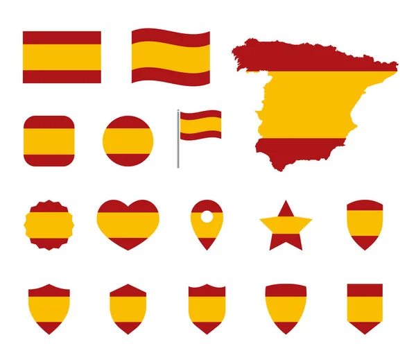 Sada ikon španělské vlajky, symbol španělské vlajky — Stockový vektor