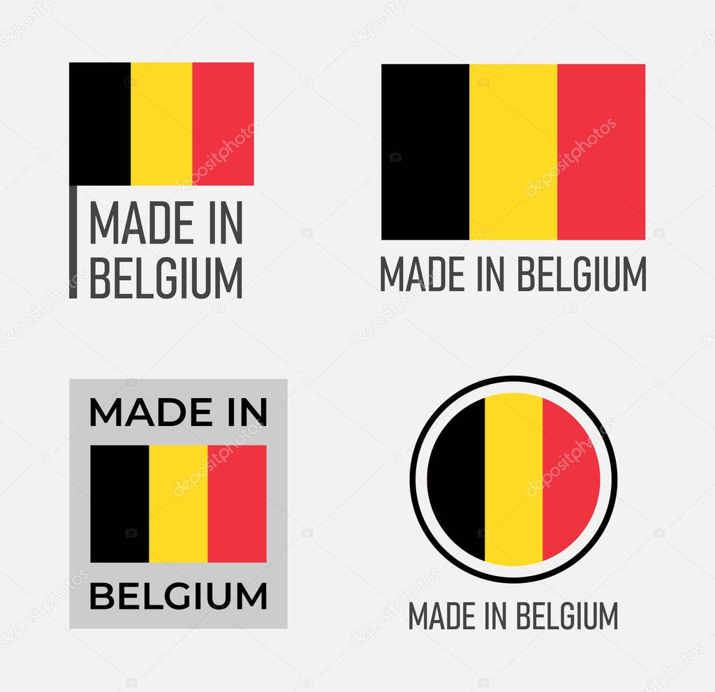 made in Belgium labels set, Belgian product emblem