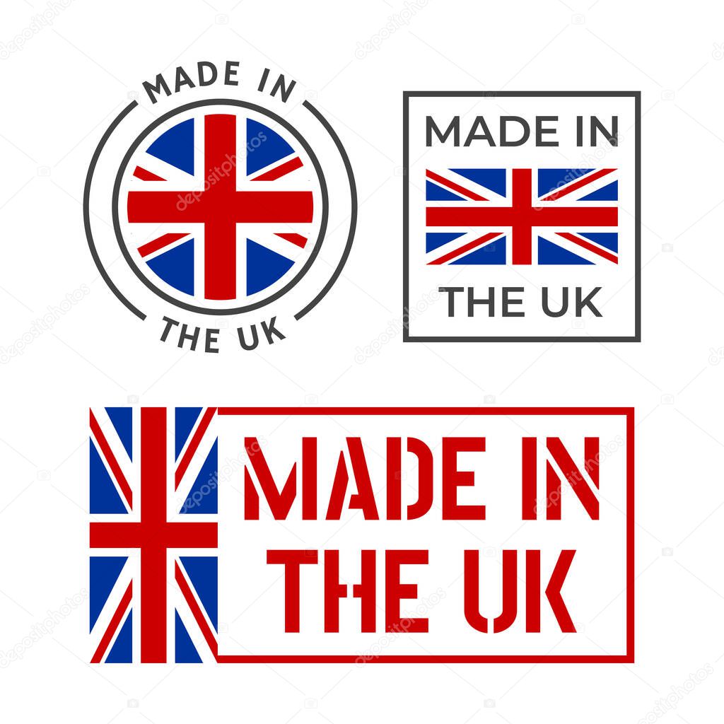 Made in United Kingdom icon set, Great Britain product emblem
