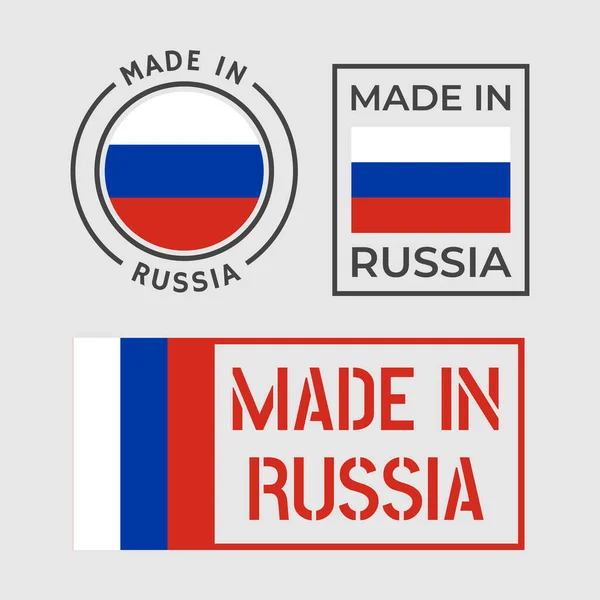 Feito na Rússia conjunto de ícones, etiquetas de produtos russos — Vetor de Stock