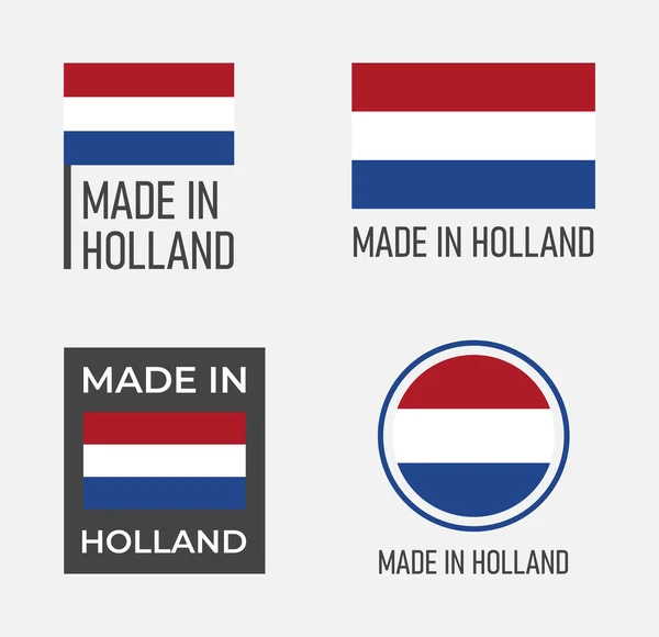 Hecho en Holanda etiquetas conjunto, emblema del producto Holanda — Vector de stock