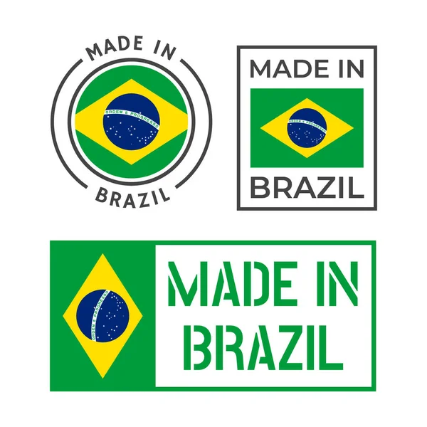Brezilya ikon setinde üretildi, Brezilya Federatif Cumhuriyeti ürün etiketleri — Stok Vektör