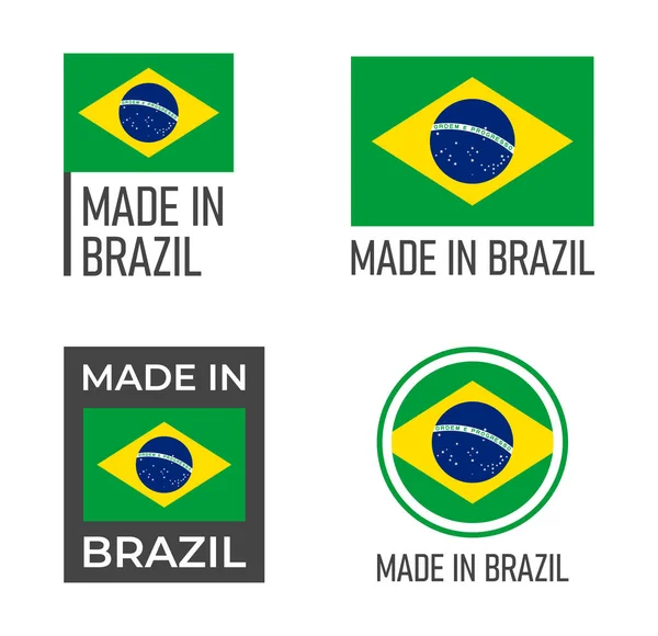 Made in Brasil labels set, emblema do produto República Federativa do Brasil — Vetor de Stock