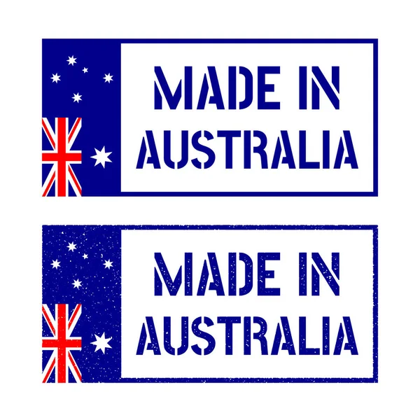 Tillverkad i Australien stämpel set, tillverkad i samväldet Australien produkt emblem — Stock vektor