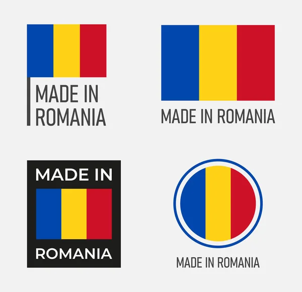 Fabricado na Roménia conjunto de rótulos, emblema do produto da Roménia —  Vetores de Stock