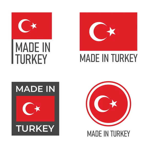 Ensemble d'étiquettes fabriqué en Turquie, emblème de produit de la République de Turquie — Image vectorielle