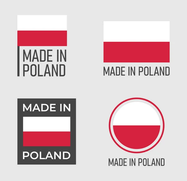 Ensemble d'étiquettes fabriqué en Pologne, emblème de produit fabriqué en Pologne — Image vectorielle