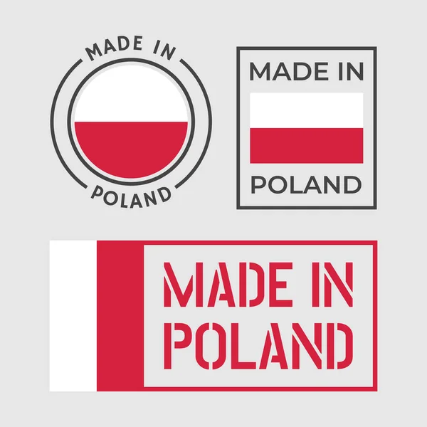 Ensemble d'icônes fabriqué en Pologne, étiquettes de produits fabriqués en Pologne — Image vectorielle