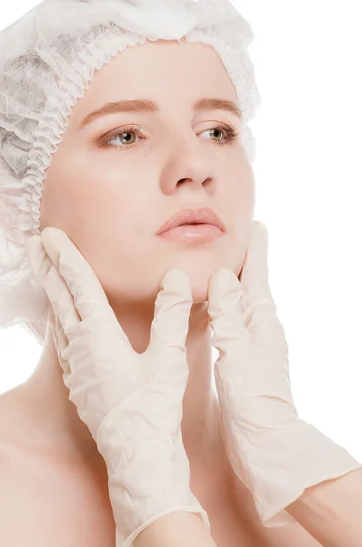 Medical face examination of beautiful woman — Stock Photo, Image