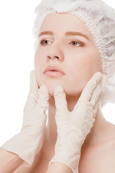 Medical face examination of beautiful woman — Stock Photo, Image