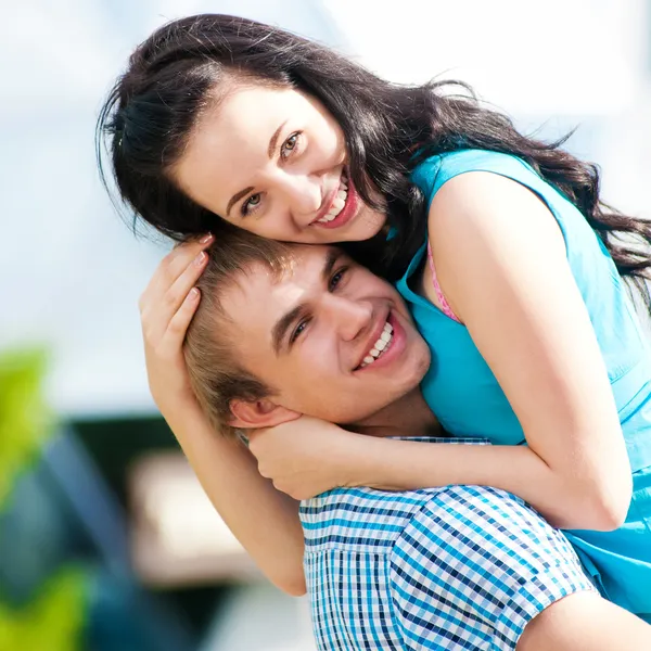 Young couple playing around in the nature — Stock Photo, Image