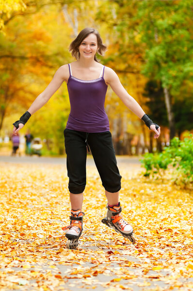Woman on roller skates in the park