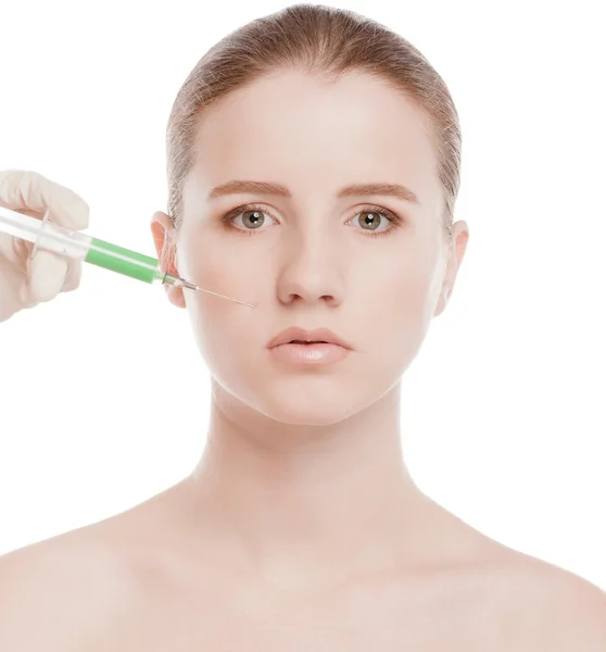 Injection cosmétique de botox dans le visage — Photo