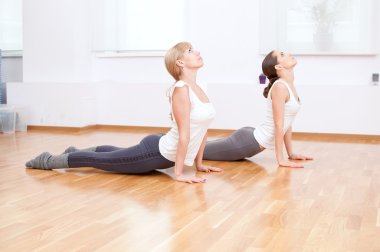 Women doing yoga exercise at gym