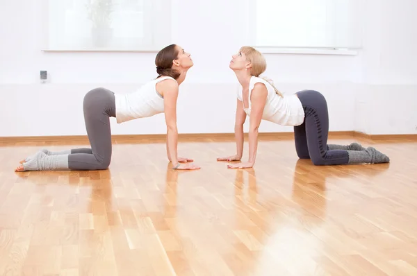 做瑜伽的妇女在健身房锻炼 — 图库照片